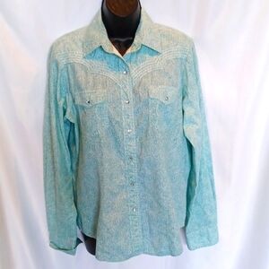 Cedar Rose Western Shirt Womens M Floral Pearl Snap Cowgirl Rodeo Long Sleeve